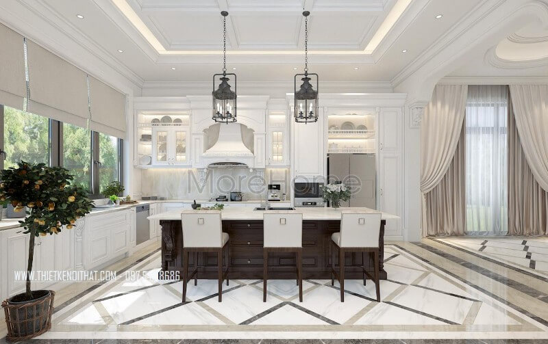 Thiết kế tủ bếp chữ L gỗ tự nhiên cao cấp phong cách tân cổ điển sang trọng và tiện nghi Thiết kế tủ bếp đẹp