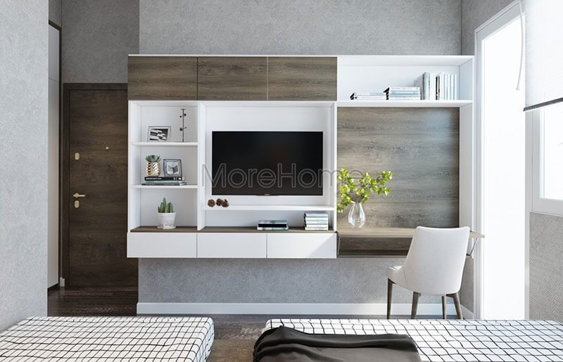 Mẫu kệ tủ tivi kết hợp kệ trang trí đẹp cho phòng ngủ